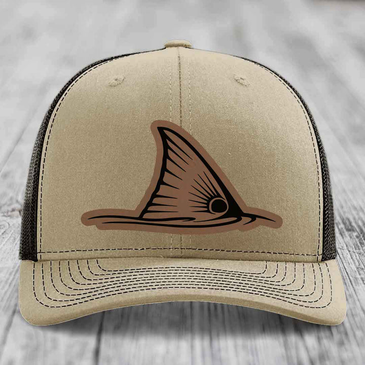 Redfish Tail - Leather Patch Hat - Dark Brown to Black Patch - Richardson 112 Snapback Trucker Hat