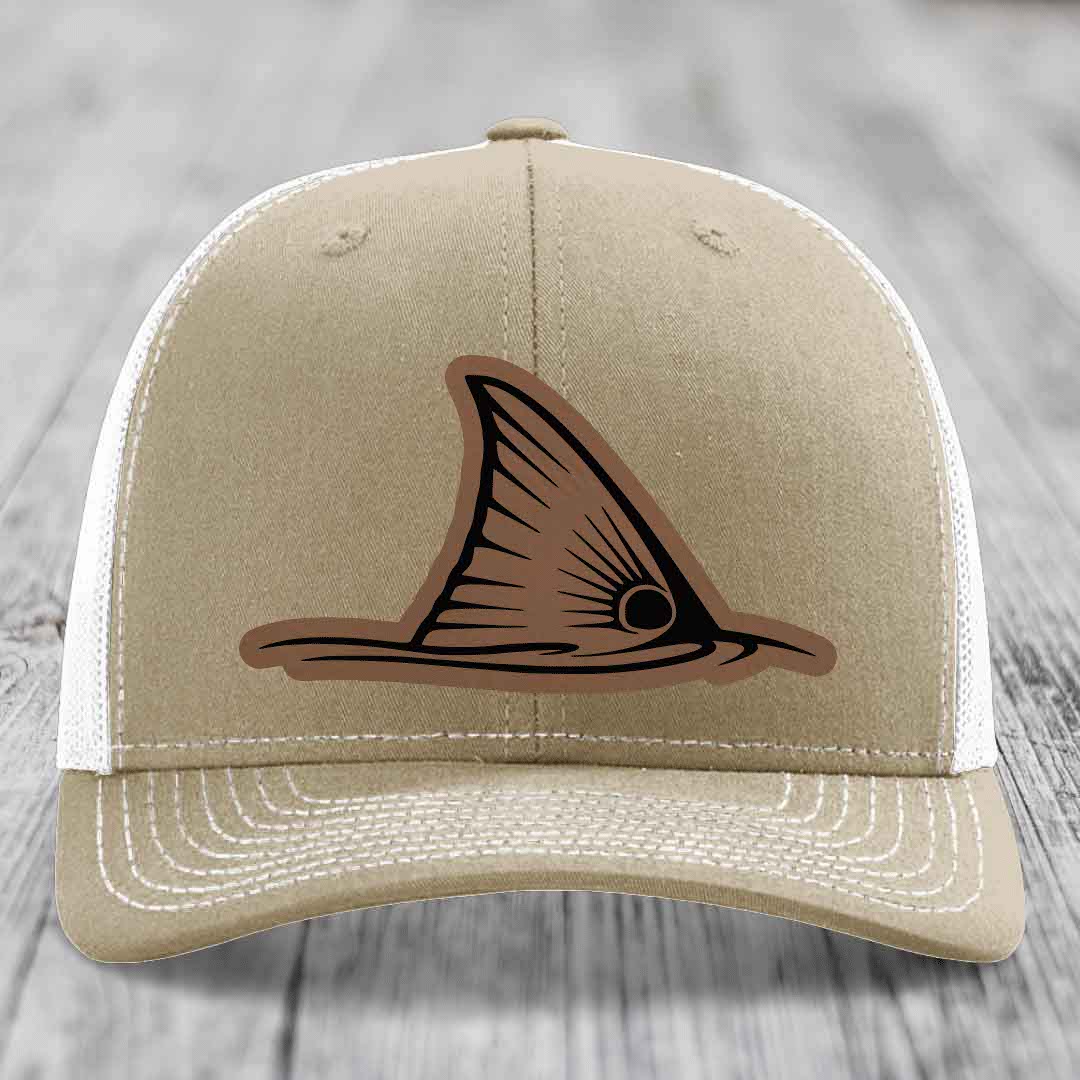 Redfish Tail - Leather Patch Hat - Dark Brown to Black Patch - Richardson 112 Snapback Trucker Hat