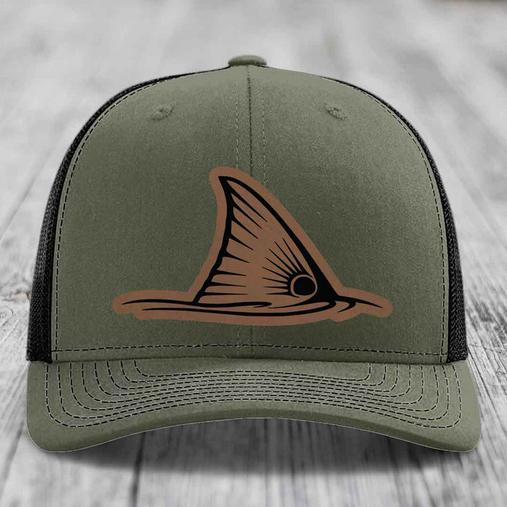 Redfish Tail - Leather Patch Hat - Dark Brown to Black Patch - Richardson 112 Snapback Trucker Hat