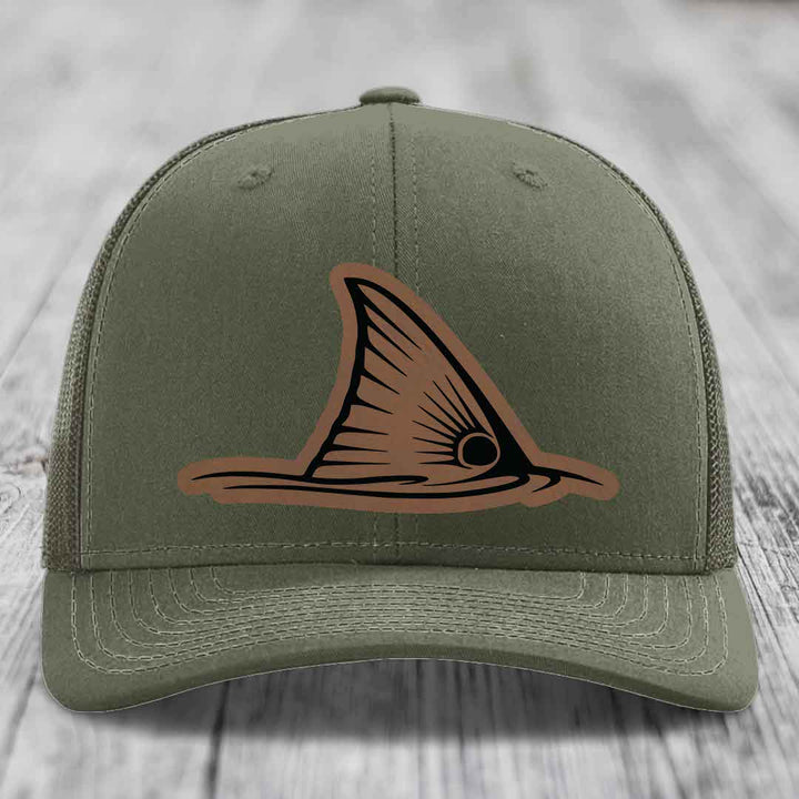 Redfish Tail - Leather Patch Hat - Dark Brown to Black Patch - Richardson 112 Snapback Trucker Hat