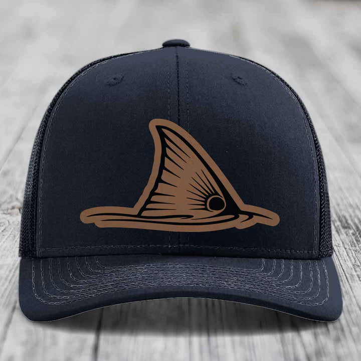 Redfish Tail - Leather Patch Hat - Dark Brown to Black Patch - Richardson 112 Snapback Trucker Hat