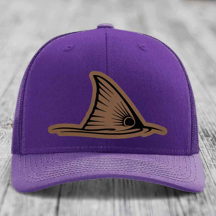 Redfish Tail - Leather Patch Hat - Dark Brown to Black Patch - Richardson 112 Snapback Trucker Hat