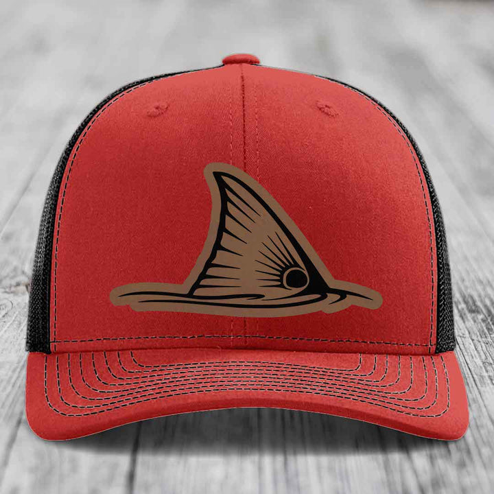 Redfish Tail - Leather Patch Hat - Dark Brown to Black Patch - Richardson 112 Snapback Trucker Hat