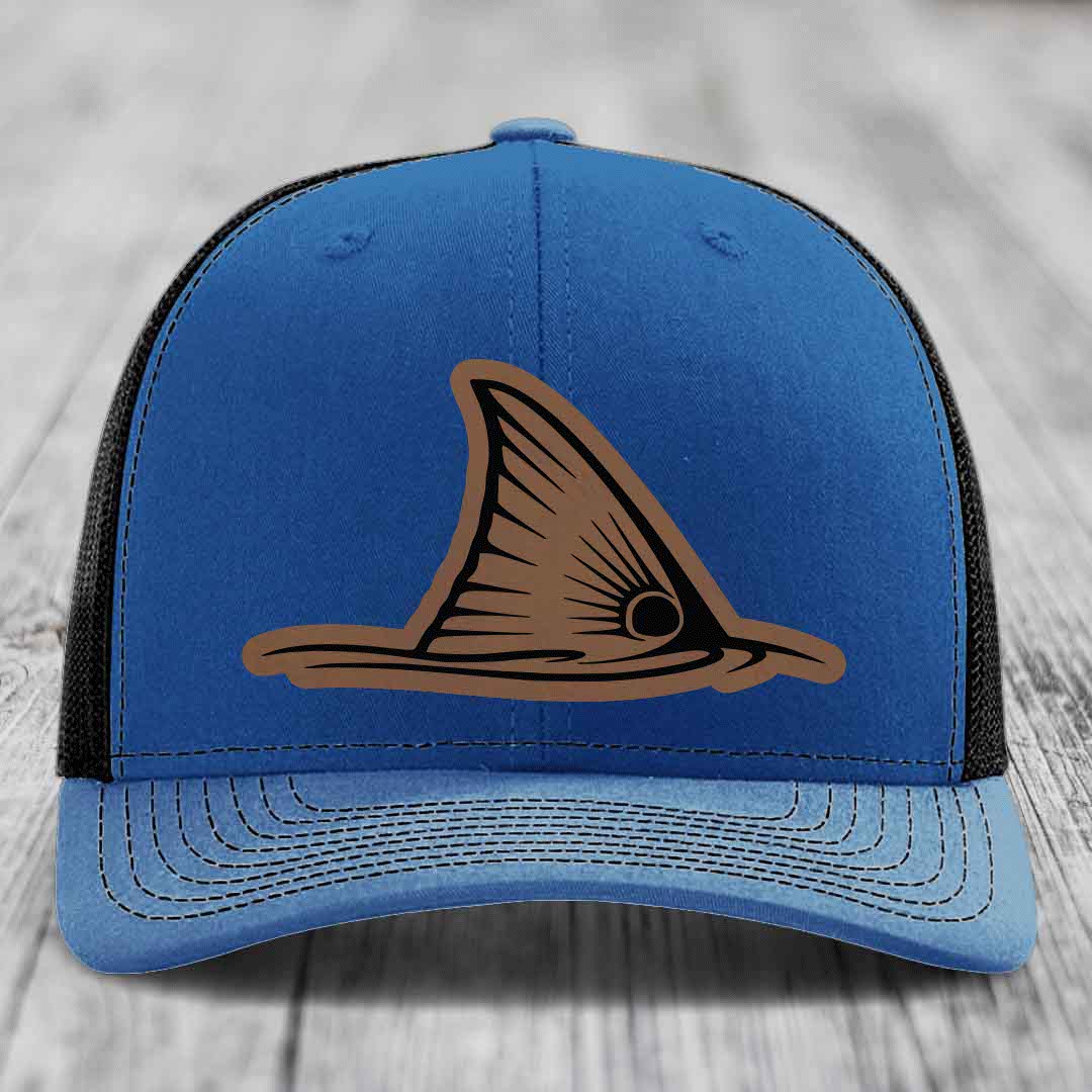 Redfish Tail - Leather Patch Hat - Dark Brown to Black Patch - Richardson 112 Snapback Trucker Hat