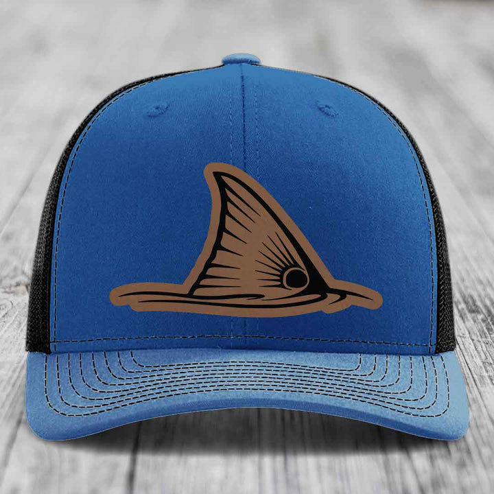 Redfish Tail - Leather Patch Hat - Dark Brown to Black Patch - Richardson 112 Snapback Trucker Hat