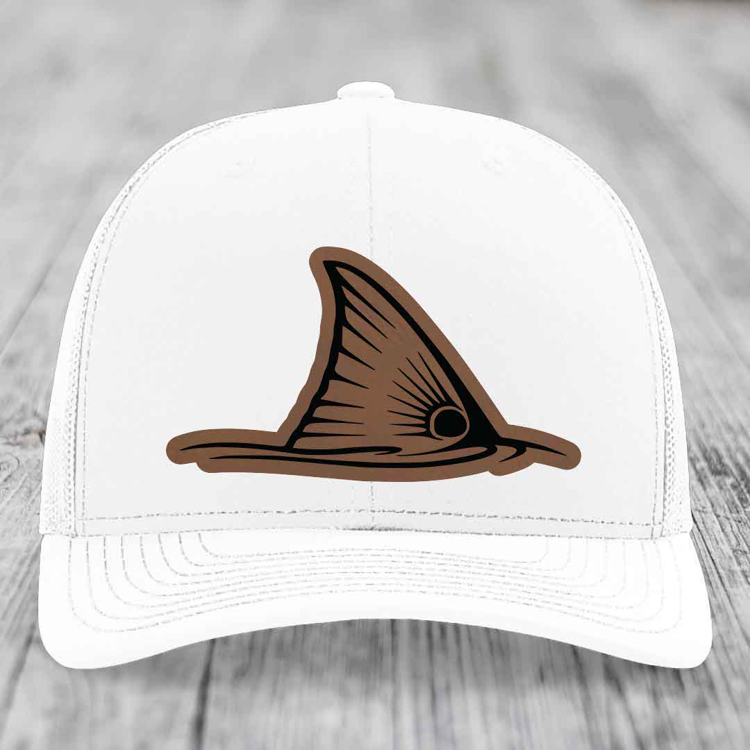 Redfish Tail - Leather Patch Hat - Dark Brown to Black Patch - Richardson 112 Snapback Trucker Hat
