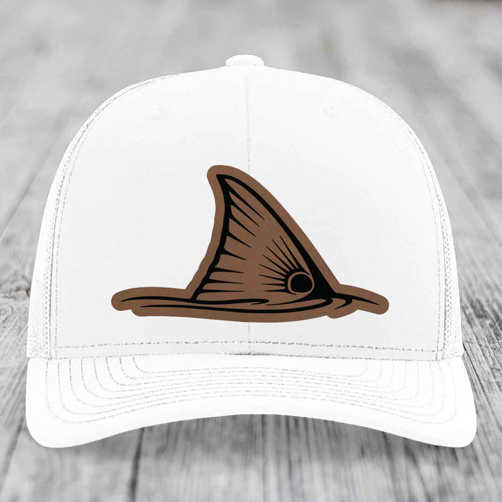 Redfish Tail - Leather Patch Hat - Dark Brown to Black Patch - Richardson 112 Snapback Trucker Hat