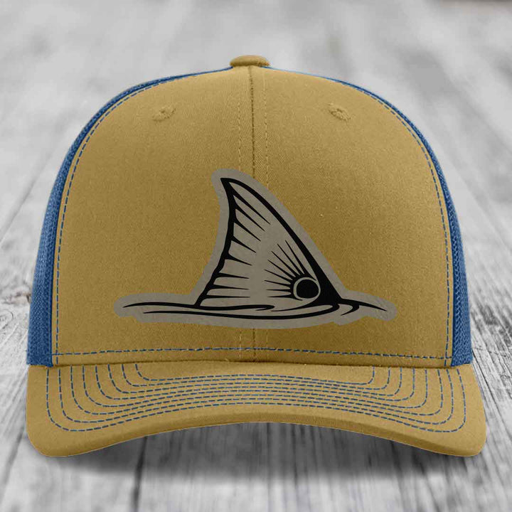 Redfish Tail - Leather Patch Hat - Light Brown to Black Patch - Richardson 112 Snapback Trucker Hat
