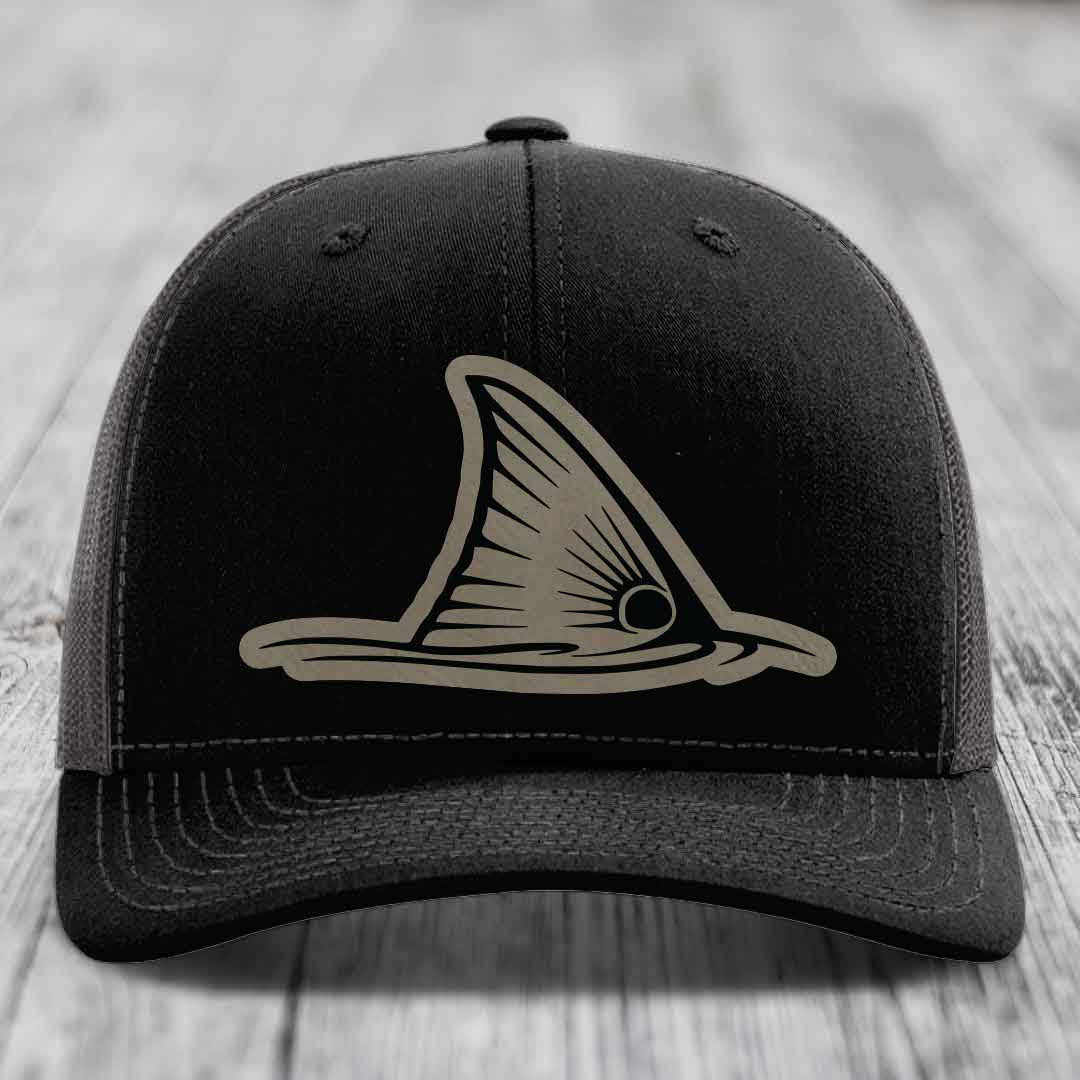 Redfish Tail - Leather Patch Hat - Light Brown to Black Patch - Richardson 112 Snapback Trucker Hat
