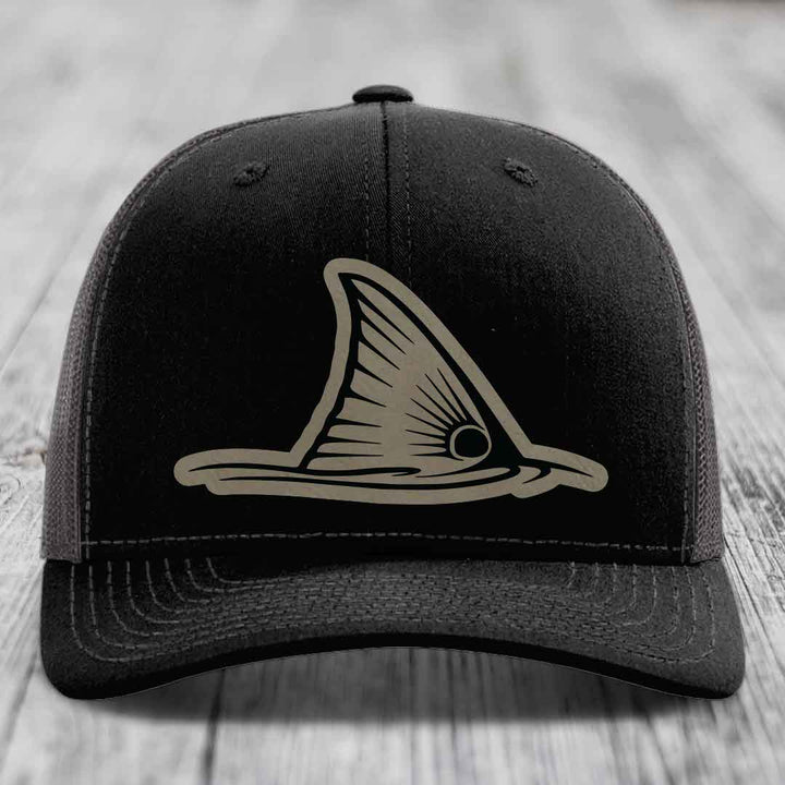 Redfish Tail - Leather Patch Hat - Light Brown to Black Patch - Richardson 112 Snapback Trucker Hat