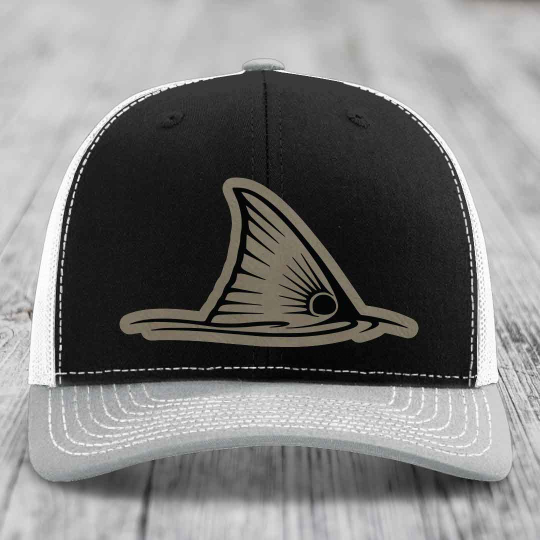 Redfish Tail - Leather Patch Hat - Light Brown to Black Patch - Richardson 112 Snapback Trucker Hat