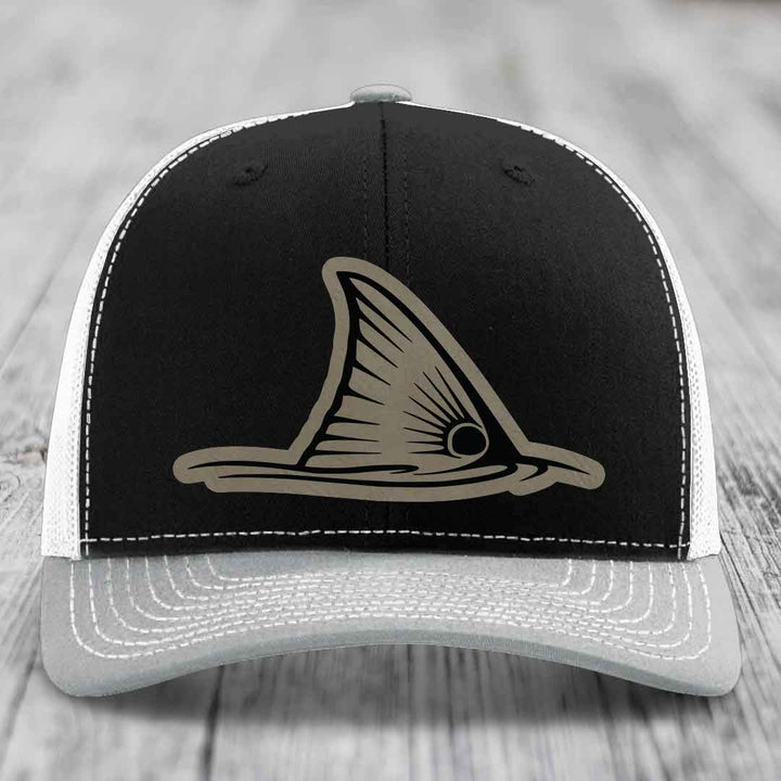 Redfish Tail - Leather Patch Hat - Light Brown to Black Patch - Richardson 112 Snapback Trucker Hat