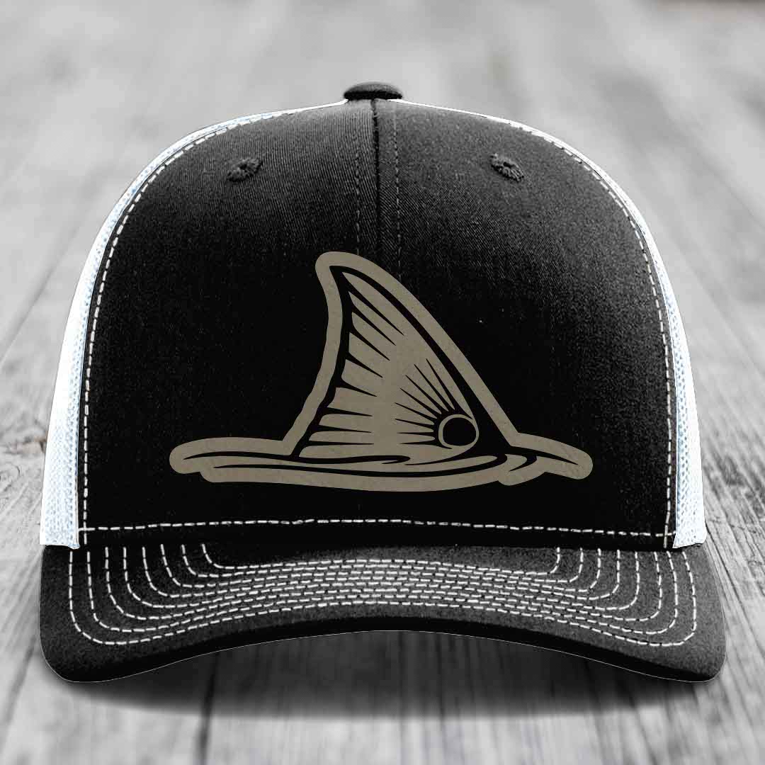 Redfish Tail - Leather Patch Hat - Light Brown to Black Patch - Richardson 112 Snapback Trucker Hat