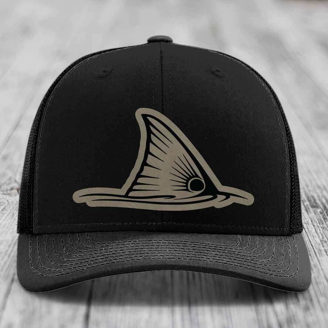 Redfish Tail - Leather Patch Hat - Light Brown to Black Patch - Richardson 112 Snapback Trucker Hat