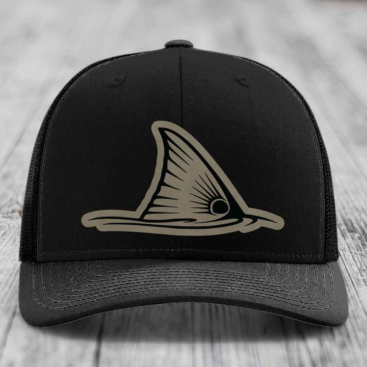 Redfish Tail - Leather Patch Hat - Light Brown to Black Patch - Richardson 112 Snapback Trucker Hat