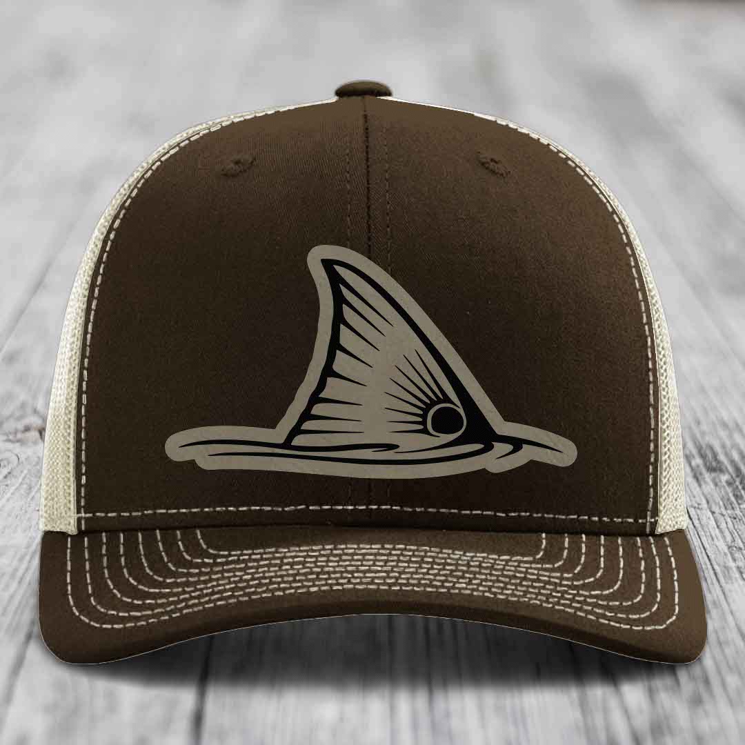 Redfish Tail - Leather Patch Hat - Light Brown to Black Patch - Richardson 112 Snapback Trucker Hat