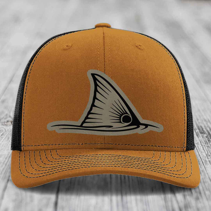 Redfish Tail - Leather Patch Hat - Light Brown to Black Patch - Richardson 112 Snapback Trucker Hat