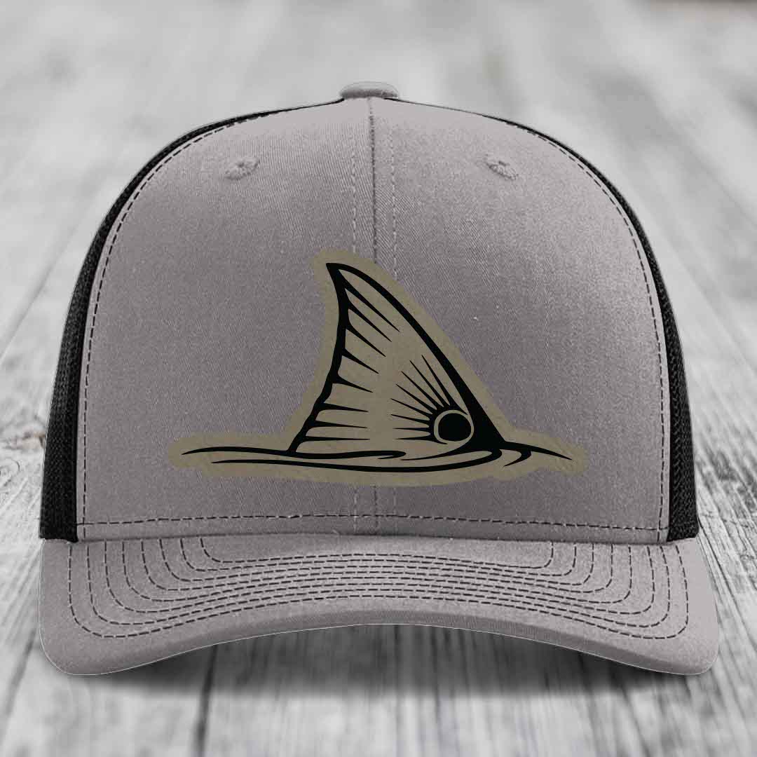 Redfish Tail - Leather Patch Hat - Light Brown to Black Patch - Richardson 112 Snapback Trucker Hat