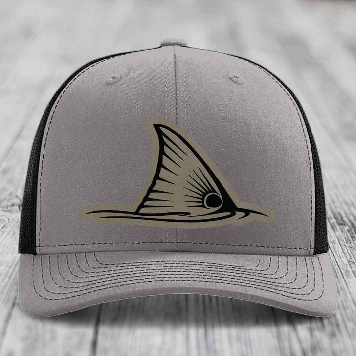 Redfish Tail - Leather Patch Hat - Light Brown to Black Patch - Richardson 112 Snapback Trucker Hat