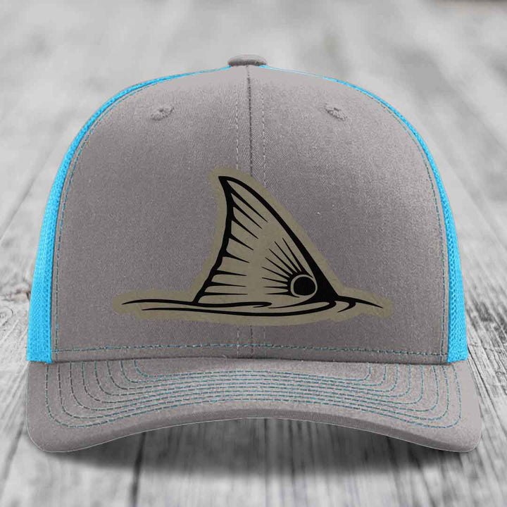 Redfish Tail - Leather Patch Hat - Light Brown to Black Patch - Richardson 112 Snapback Trucker Hat