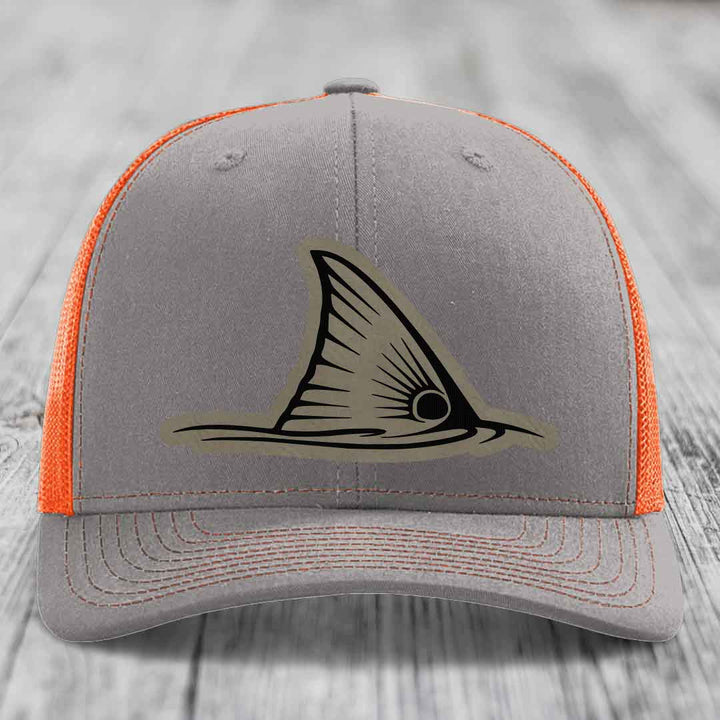 Redfish Tail - Leather Patch Hat - Light Brown to Black Patch - Richardson 112 Snapback Trucker Hat