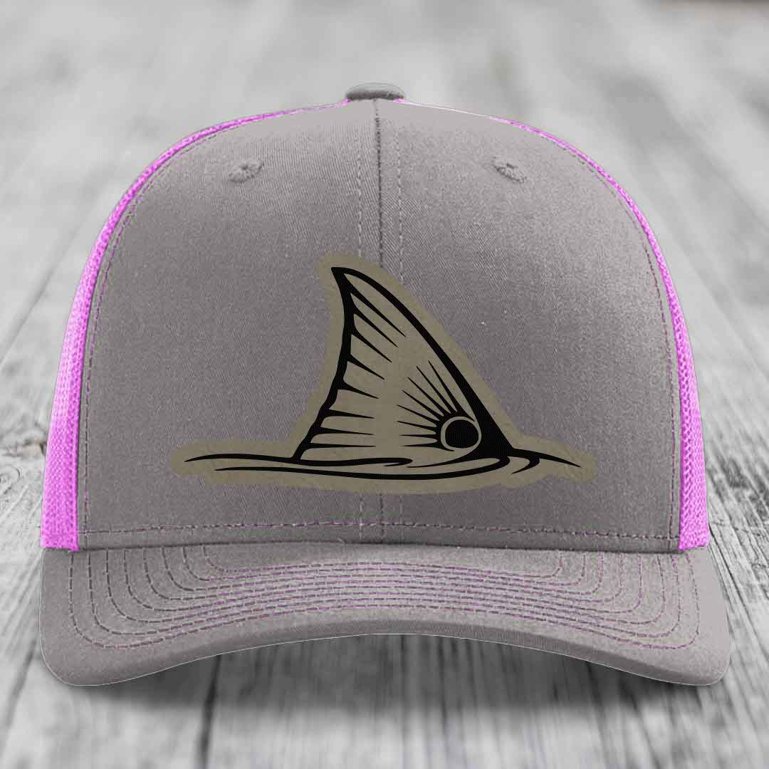 Redfish Tail - Leather Patch Hat - Light Brown to Black Patch - Richardson 112 Snapback Trucker Hat