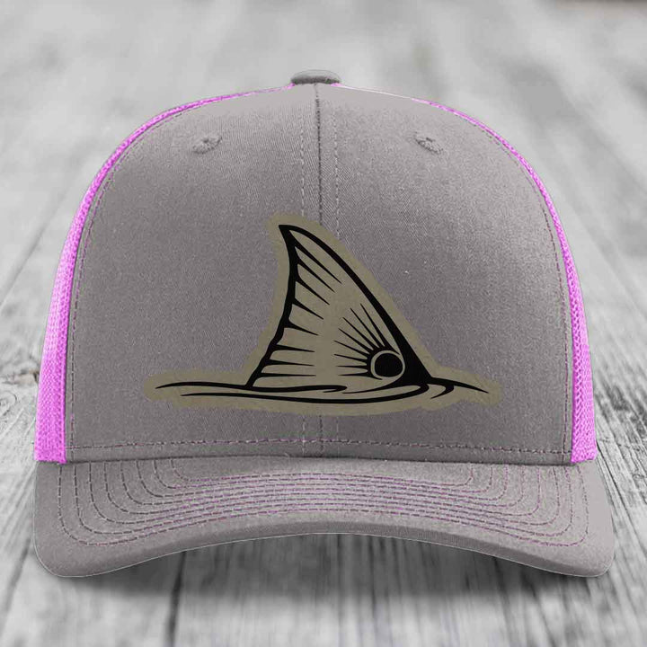 Redfish Tail - Leather Patch Hat - Light Brown to Black Patch - Richardson 112 Snapback Trucker Hat