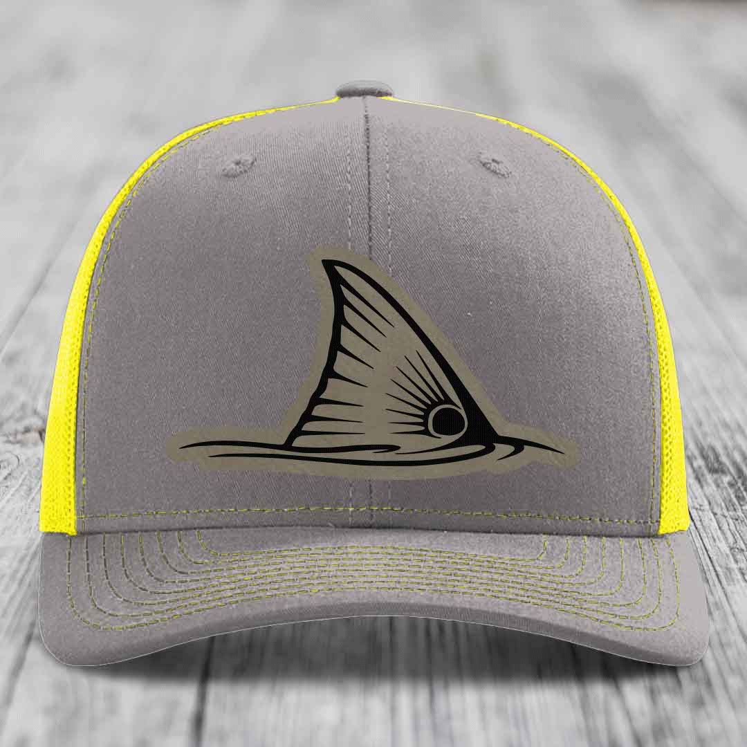 Redfish Tail - Leather Patch Hat - Light Brown to Black Patch - Richardson 112 Snapback Trucker Hat