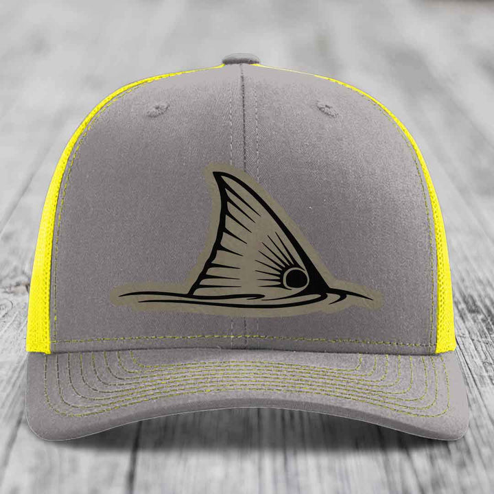 Redfish Tail - Leather Patch Hat - Light Brown to Black Patch - Richardson 112 Snapback Trucker Hat