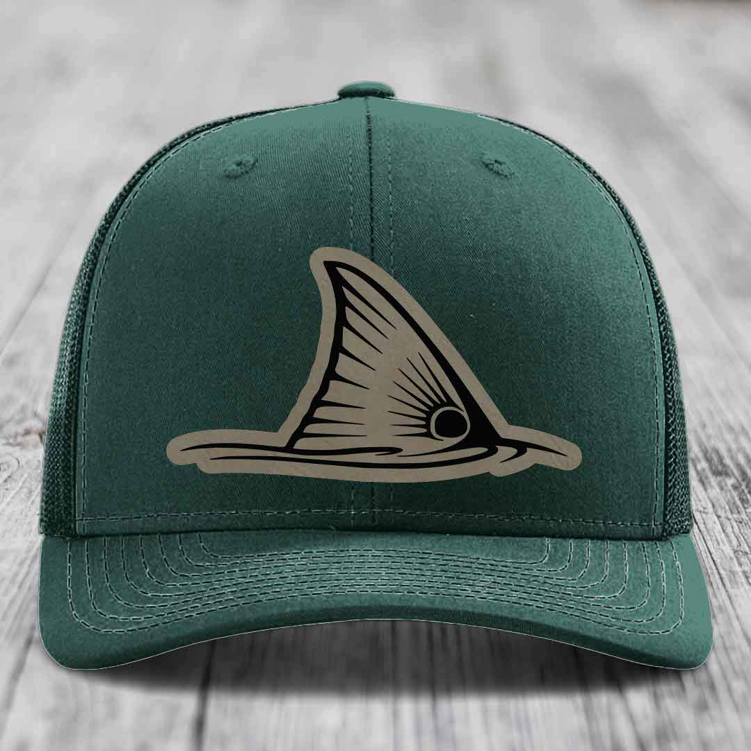 Redfish Tail - Leather Patch Hat - Light Brown to Black Patch - Richardson 112 Snapback Trucker Hat