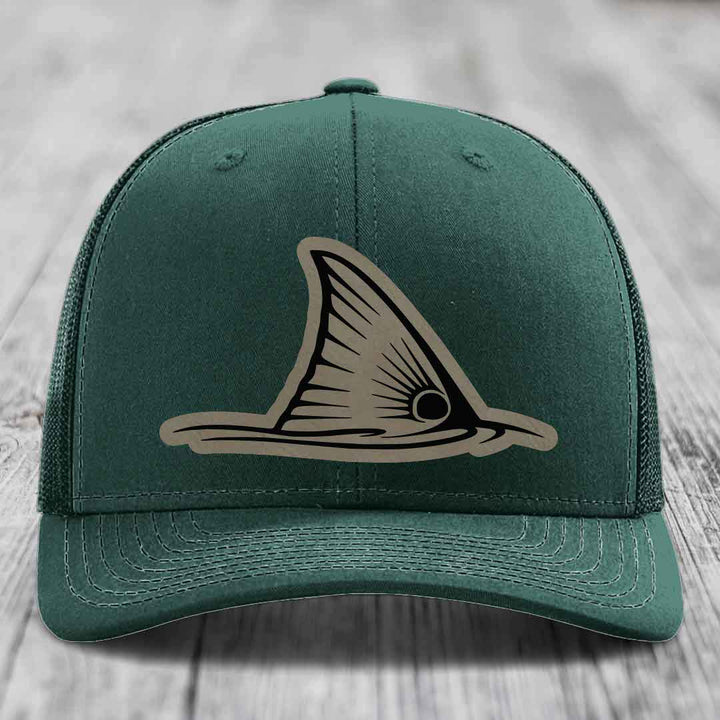 Redfish Tail - Leather Patch Hat - Light Brown to Black Patch - Richardson 112 Snapback Trucker Hat