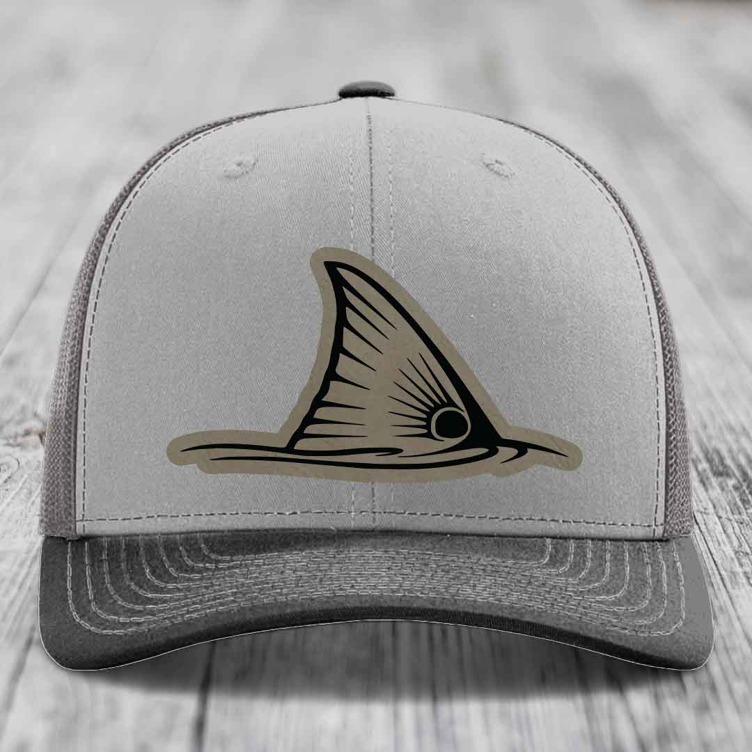 Redfish Tail - Leather Patch Hat - Light Brown to Black Patch - Richardson 112 Snapback Trucker Hat