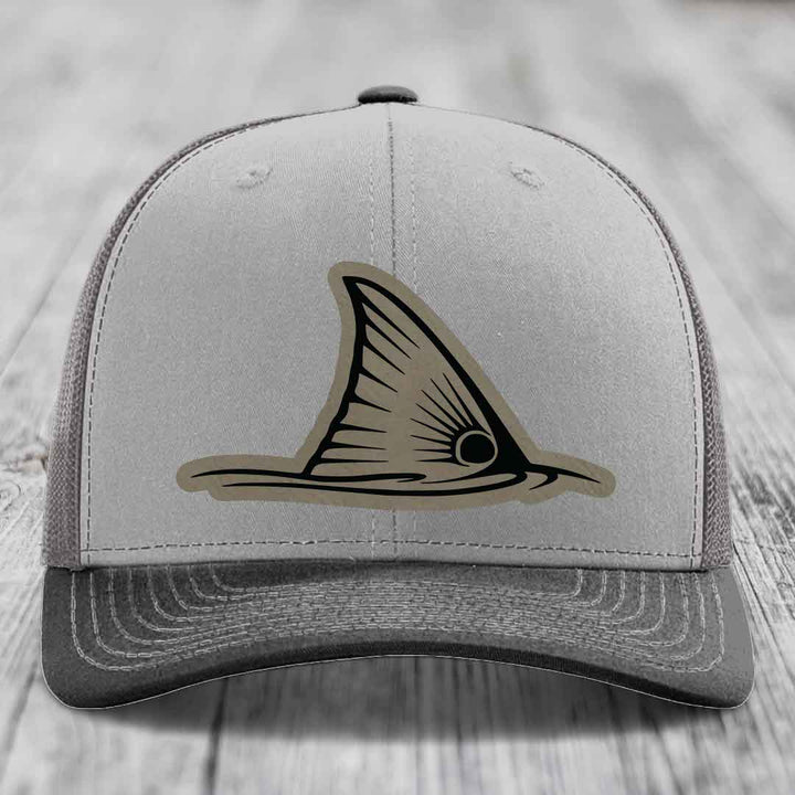 Redfish Tail - Leather Patch Hat - Light Brown to Black Patch - Richardson 112 Snapback Trucker Hat