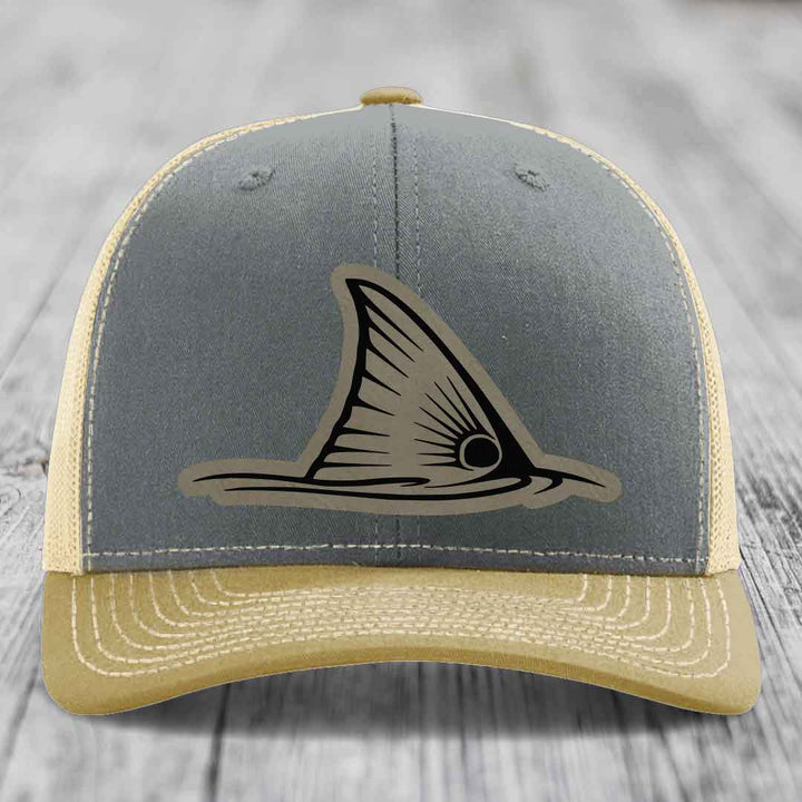 Redfish Tail - Leather Patch Hat - Light Brown to Black Patch - Richardson 112 Snapback Trucker Hat
