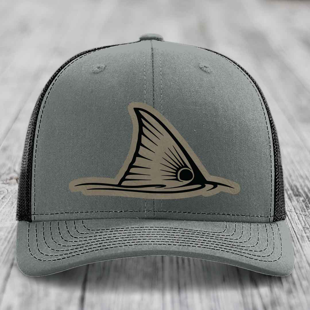 Redfish Tail - Leather Patch Hat - Light Brown to Black Patch - Richardson 112 Snapback Trucker Hat
