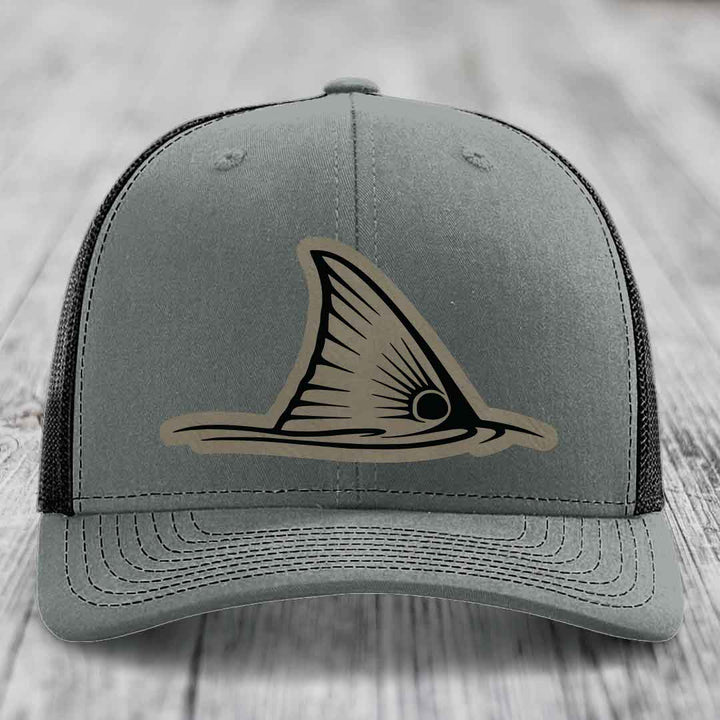Redfish Tail - Leather Patch Hat - Light Brown to Black Patch - Richardson 112 Snapback Trucker Hat
