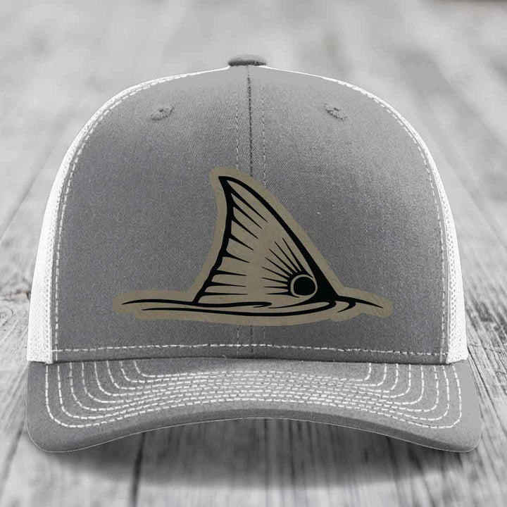 Redfish Tail - Leather Patch Hat - Light Brown to Black Patch - Richardson 112 Snapback Trucker Hat