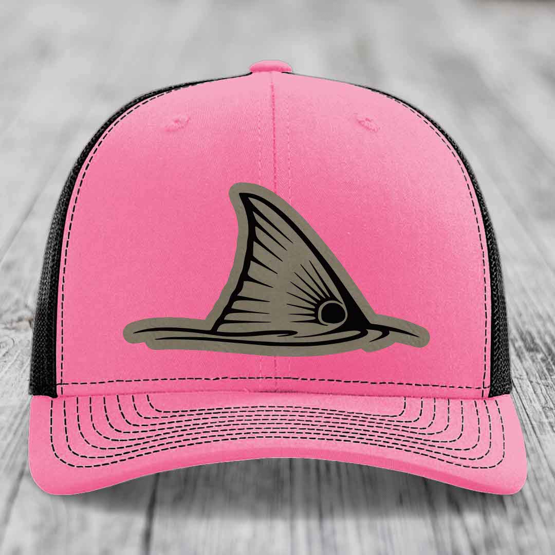 Redfish Tail - Leather Patch Hat - Light Brown to Black Patch - Richardson 112 Snapback Trucker Hat