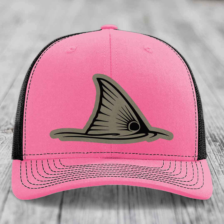 Redfish Tail - Leather Patch Hat - Light Brown to Black Patch - Richardson 112 Snapback Trucker Hat