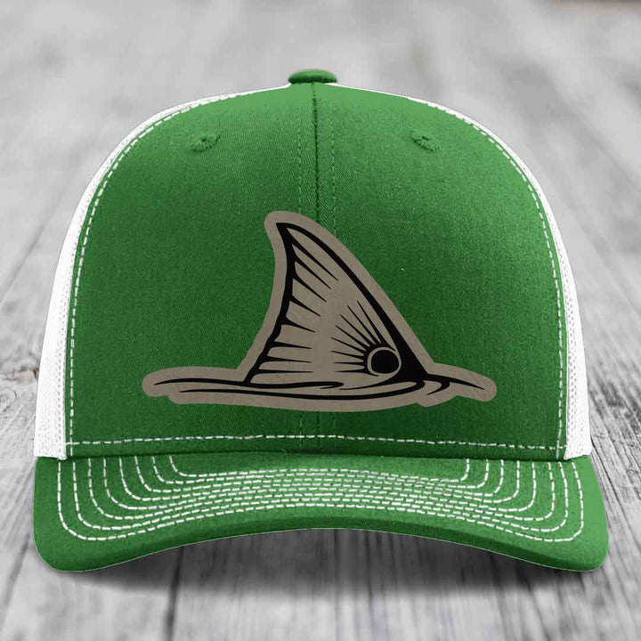 Redfish Tail - Leather Patch Hat - Light Brown to Black Patch - Richardson 112 Snapback Trucker Hat