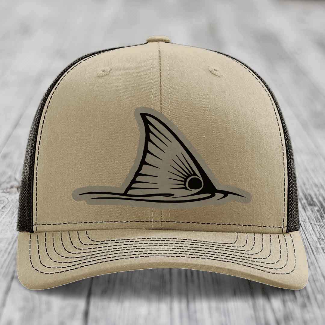 Redfish Tail - Leather Patch Hat - Light Brown to Black Patch - Richardson 112 Snapback Trucker Hat