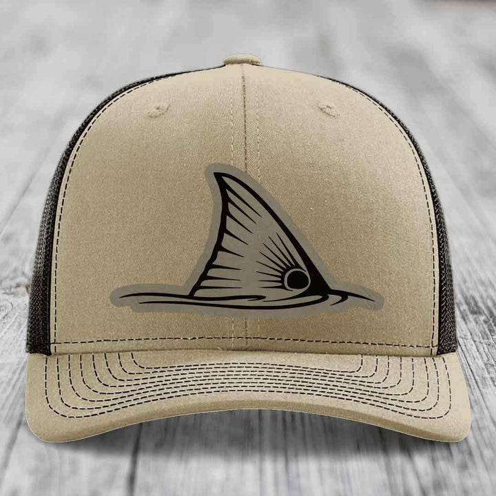 Redfish Tail - Leather Patch Hat - Light Brown to Black Patch - Richardson 112 Snapback Trucker Hat