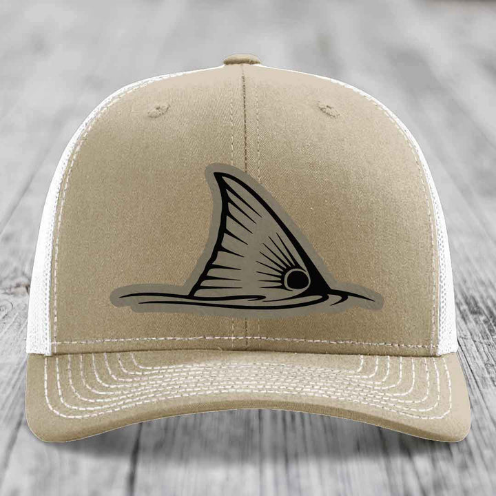 Redfish Tail - Leather Patch Hat - Light Brown to Black Patch - Richardson 112 Snapback Trucker Hat