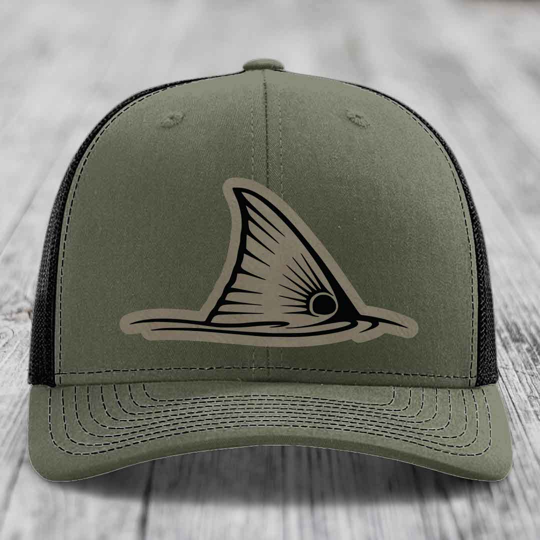 Redfish Tail - Leather Patch Hat - Light Brown to Black Patch - Richardson 112 Snapback Trucker Hat