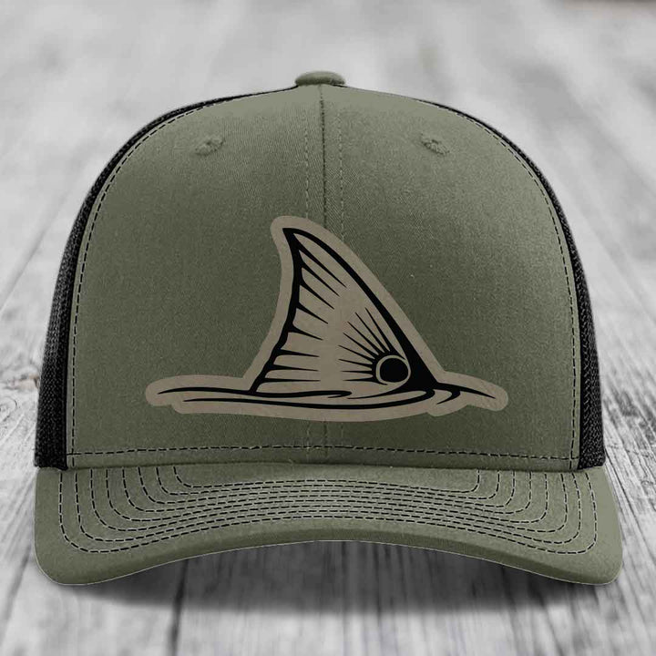 Redfish Tail - Leather Patch Hat - Light Brown to Black Patch - Richardson 112 Snapback Trucker Hat