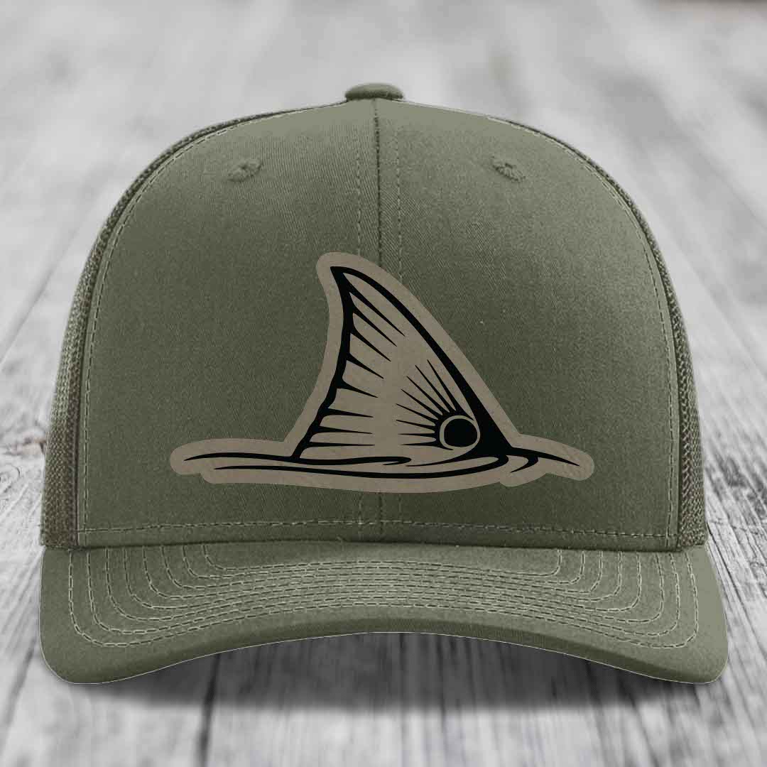 Redfish Tail - Leather Patch Hat - Light Brown to Black Patch - Richardson 112 Snapback Trucker Hat