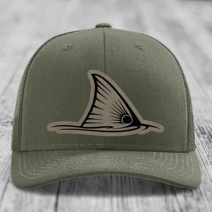 Redfish Tail - Leather Patch Hat - Light Brown to Black Patch - Richardson 112 Snapback Trucker Hat