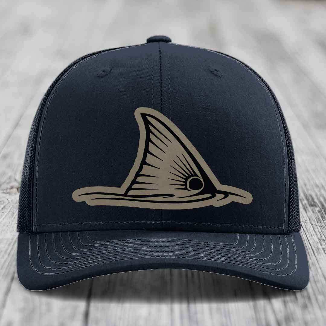 Redfish Tail - Leather Patch Hat - Light Brown to Black Patch - Richardson 112 Snapback Trucker Hat