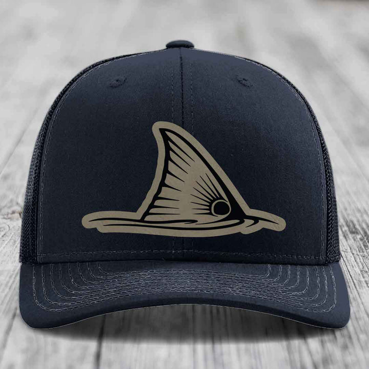 Redfish Tail - Leather Patch Hat - Light Brown to Black Patch - Richardson 112 Snapback Trucker Hat