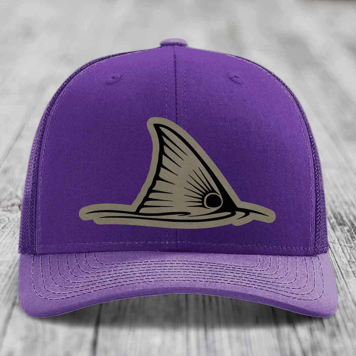 Redfish Tail - Leather Patch Hat - Light Brown to Black Patch - Richardson 112 Snapback Trucker Hat